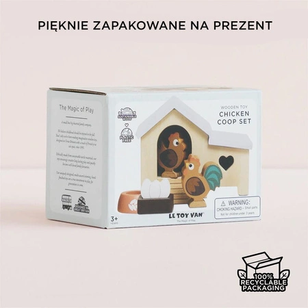 Drewniany kurnik zestaw, mebelki do domku dla lalek, zabawka, Le Toy Van