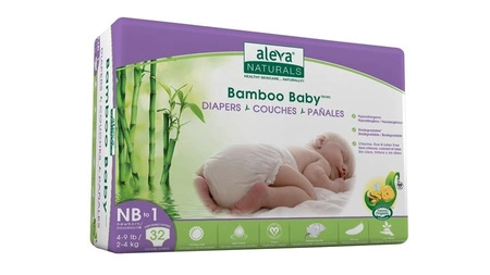 Aleva Naturals Bambusowe Pieluchy Rozmiar 1 (2-4kg) 32szt.
