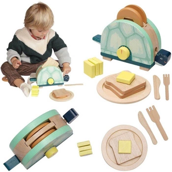 Toasty Turtle drewniany toster z akcesoriami 11 el 160830-Manhattan Toy, mała kuchnia dla dzieci
