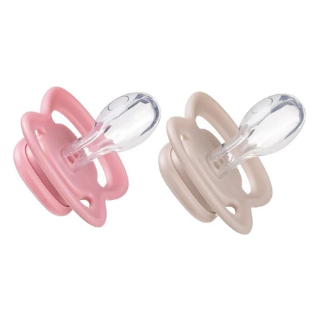 Smoczek dla niemowlaka 2 szt.– symetryczny smoczek silikonowy 6 mies.+ jagoda/róż, b.box