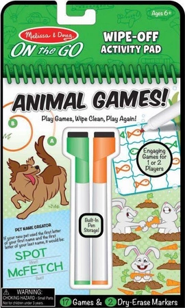 Zwierzęta - gry obrazkowe z mazakami suchościeralnymi 40171-Melissa & Doug, książeczki wielokrotnego użytku