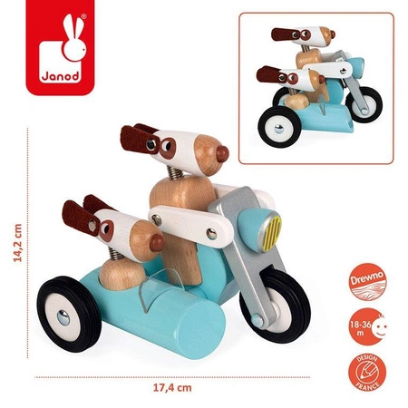 Drewniany motocykl z bocznym wózkiem w stylu retro Spirit Philip, Janod