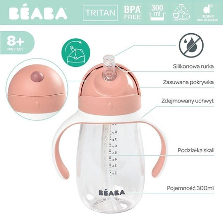 Beaba Bidon niekapek ze słomką tritanowy 300 ml old pink
