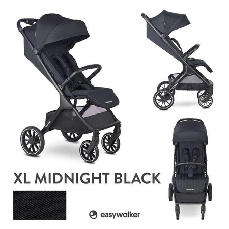 Easywalker Jackey² XL Komfortowy, samoskładający się wózek spacerowy z torbą transportową i osłoną przeciwdeszczową Midnight Black