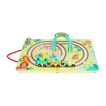 Tooky Toy Drewniana Plansza ZOO Zwierzęta Pojazd Wagoniki