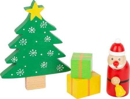 Bożonarodzeniowe figurki drewniane Święty Mikołaj z prezentami i leśni przyjaciele Small Foot 11749