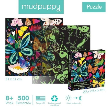 Mudpuppy Puzzle rodzinne świecące w ciemności Motyle 500 elementów 8+