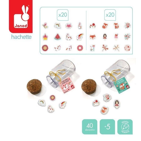 Zestaw 20 mini-gumek do ścierania w słoiczku Lisek / Jednorożec 5+, Janod