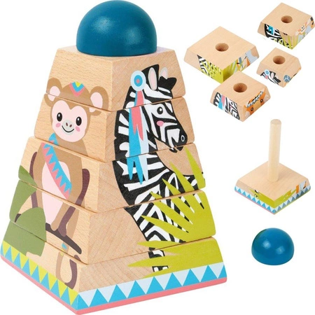 Obracane drewniane klocki Dzikie zwierzęta, 11090- Small foot, układanki dla dzieci