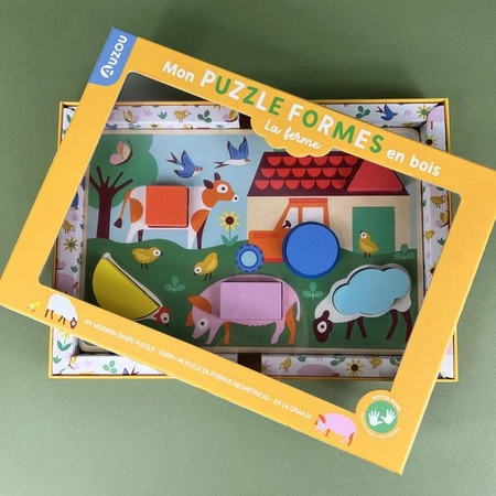 Auzou Drewniane puzzle kształty Na farmie 84027