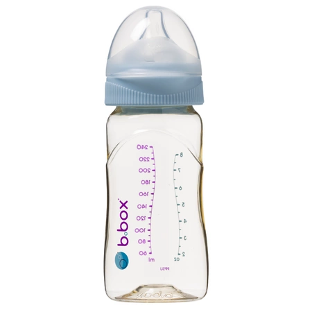Butelka ze smoczkiem do karmienia niemowląt wykonana z PPSU, 240 ml, błękit, b.box