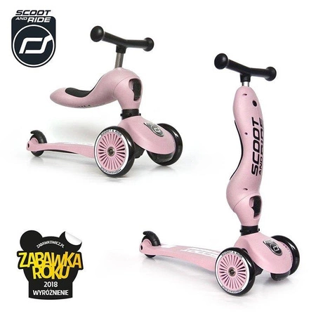 Zestaw Kask + SCOOTANDRIDE Highwaykick 1 2w1 Jeździk i hulajnoga 1-5 lat Rose