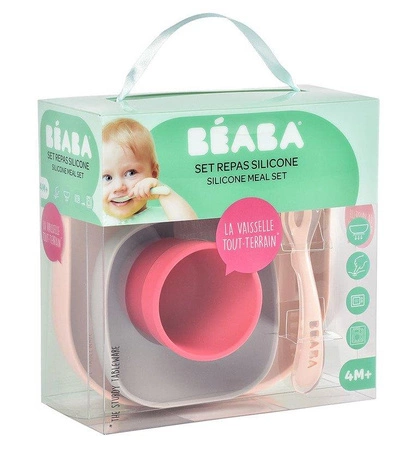 Beaba Komplet naczyń z silikonu z przyssawką pink