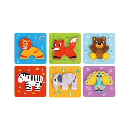 TOOKY TOY Drewniane Klocki Układanka Montessori Puzzle Zestaw 34 El. + 6 Planszy