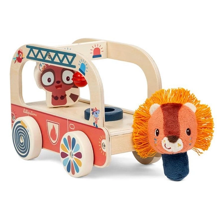Lilliputiens Drewniany wózek do ciągnięcia Wóz strażacki Lew Jack 12 m+