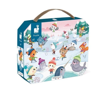 Puzzle w walizce Zabawa na śniegu 36 elementów 4+ Made in France, Janod
