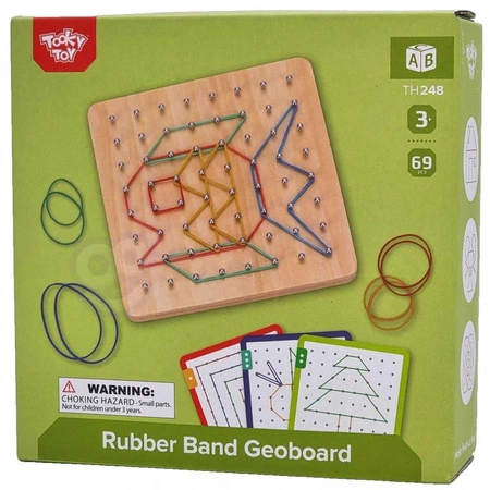 TOOKY TOY Drewniana Układanka Geoplan na Gumki Kształty Kontury 69 el.