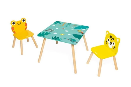 Zestaw drewnianych mebelków stolik i 2 krzesła Tropik 3+, Janod