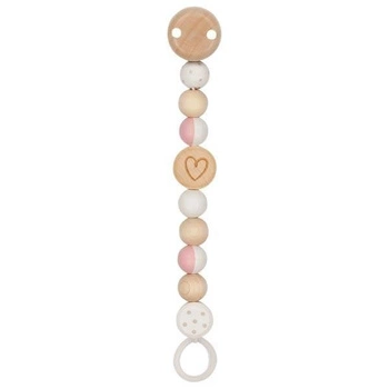 Drewniany łańcuszek do smoczka Serduszko biel i róż 65216-Goki Baby, prezent dla niemowlaka
