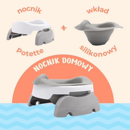 Nocnik Potette: Zestaw wielofunkcyjny z akcesoriami, różowo-biały, Potette+ 1 opak. chusteczek KBN GRATIS