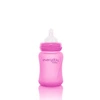 Szklana butelka ze smoczkiem S reagująca na temperaturę, 150 ml, wiśniowa, Everyday Baby