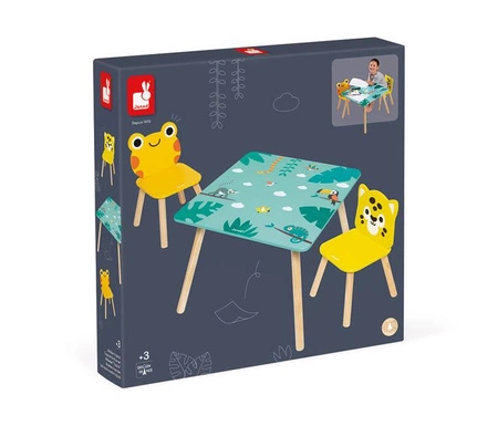 Zestaw drewnianych mebelków stolik i 2 krzesła Tropik 3+, Janod