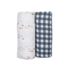 Lulujo Boho Kocyk Muślinowy Fish / Navy Gingham 2 szt.
