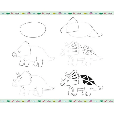 Zestaw kreatywny Rysowanie krok po kroku Dinozaury 20 rysunków 7+, Janod