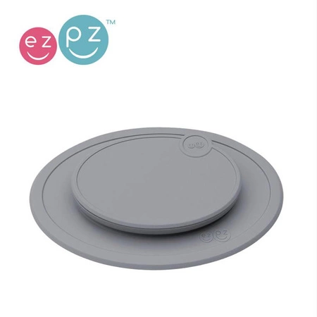 EZPZ Silikonowy talerzyk z podkładką mały 2w1 Mini Mat + pokrywka GRATIS szary