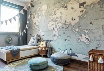 MAPS Mint- Miętowa Tapeta Mapa Świata Do Pokoju Dziecka Malumi
