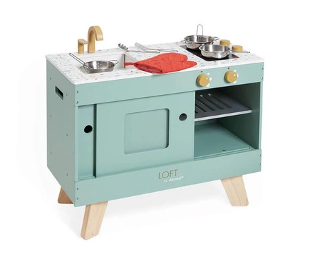 Drewniana kuchnia Loft z dźwiękiem i 8 akcesoriami 3+, Janod