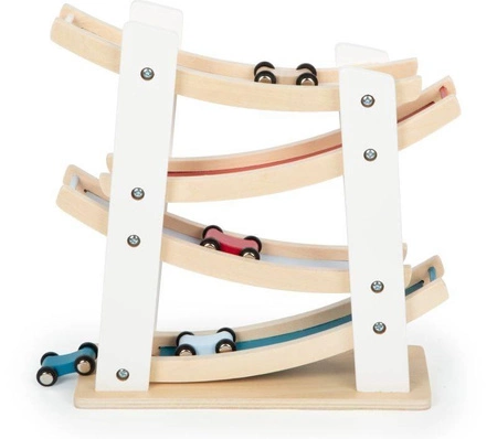 Drewniany tor dla samochodów zjeżdżalnia white 11873-Small foot, zabawy z autkami