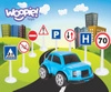 WOOPIE Zestaw Edukacyjny Mini Znaków Drogowych 16 el. + Samochodzik
