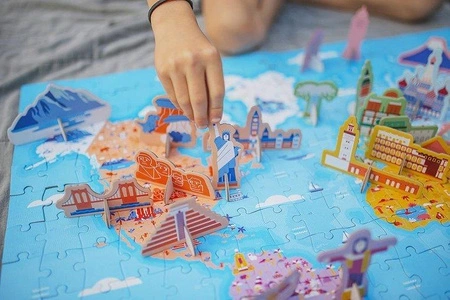 Puzzle edukacyjne z figurkami 3D Cuda świata 350 elementów 7 +, Janod