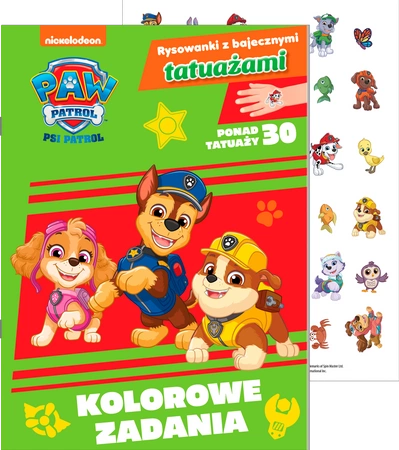 Kolorowe zadania. Psi Patrol. Rysowanki z bajecznymi tatuażami