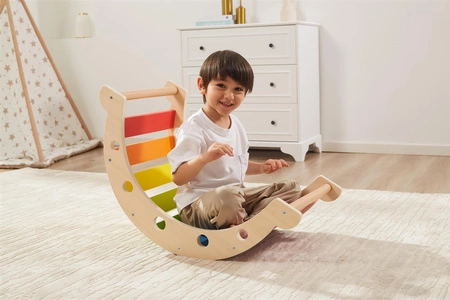 VIGA Drewniany Bujak Mostek 2w1 Huśtawka MONTESSORI Tęczowa