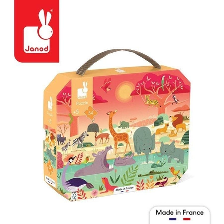 Puzzle w walizce Rezerwat zwierząt 54 elementy 5+ Made in France, Janod