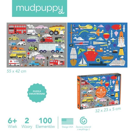 Mudpuppy Puzzle dwustronne 2w1 Środki transportu 100 elementów 6+