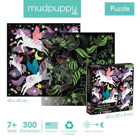 Mudpuppy Puzzle rodzinne świecące w ciemności Jednorożce 300 elementów 7+