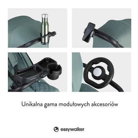 Easywalker Jackey² XL Komfortowy, samoskładający się wózek spacerowy z torbą transportową i osłoną przeciwdeszczową Deep Green