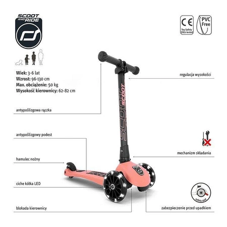 SCOOTANDRIDE Highwaykick 3 LED Hulajnoga składana ze świecącymi kółkami 3+ Peach