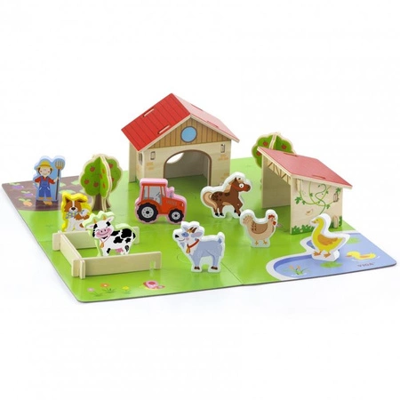 Viga Drewniana Farma dla Zwierząt 3D Zagroda ze zwierzętami 30 elementów