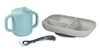 Beaba Komplet naczyń z silikonu trójdzielny talerz z przyssawką + kubeczek z pokrywką z ustnikiem + łyżeczka Blue