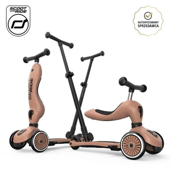 SCOOTANDRIDE Highwaykick 1 Push and Go 2w1 Jeździk i hulajnoga z rączką do prowadzenia 1-5 lat Mocha