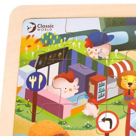 CLASSIC WORLD Drewniane Puzzle Miasto Zwierząt 48 el.