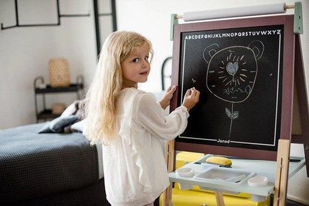 Duża drewniana tablica brązowa z 14 akcesoriami, Janod