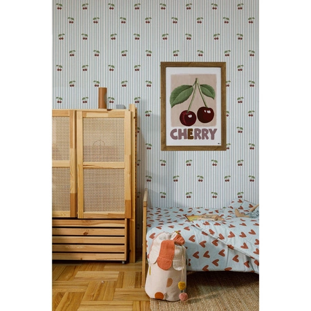 Tapeta Little Cherries on Blue Stripes