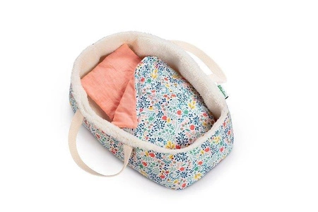 LILLIPUTIENS Koszyczek-nosidełko dla lalki z kocykiem i poduszką Kwiaty 2 l+