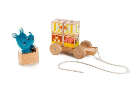 LILLIPUTIENS Drewniany foodtruck z 4 klockami-puzzlami Nosorożec Marius 12 m+