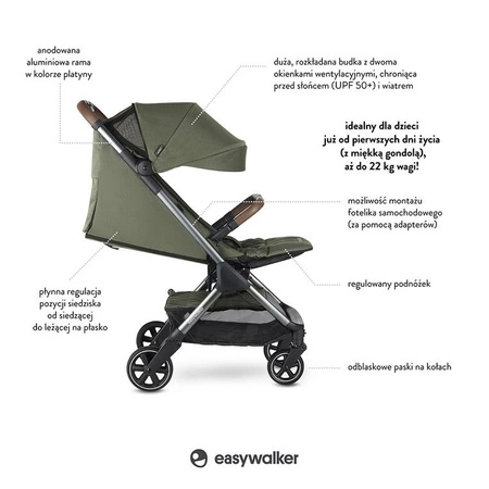 Easywalker Jackey Special Edition Kompaktowy, samoskładający się wózek spacerowy z torbą transportową Emerald